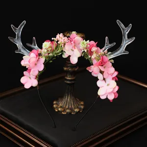 Forest style floral deer antler headband fairy Christmas holiday hair accessory for party prom dress.