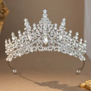 Stunning silver rhinestone tiara crown for wedding, bridal hair accessory and party.