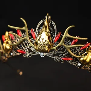 Gotischer Vintage Geweih Krone Haarreif rote Kristalle Strass Gothic Haarschmuck Tiara Damen