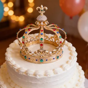 Gold crown cake topper European royal style alloy tiara with colorful rhinestones party decor