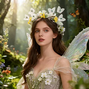 Serre-tete couronne de fleurs papillon brodees elfe accessoire cheveux fait main style.