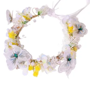 Serre-tete floral papillon fait main couronne de cheveux avec perles pour fete de mariage