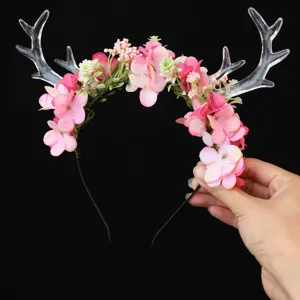 Forest style deer antler flower headband, fairy Christmas holiday hair accessory for women.