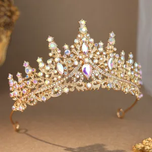 Exquisite gold rhinestone bridal tiara crystal crown wedding hair accessory for women.