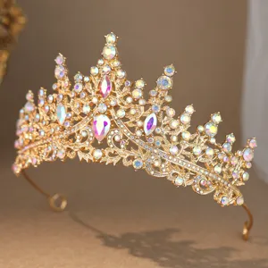 Gorgeous gold rhinestone crown bridal tiara sparkling princess wedding party hair accessories