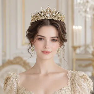 Luxurious golden rhinestone bridal tiara princess crown wedding hair accessories for women