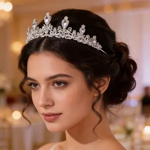 Couronne de Mariée Luxueuse en Alliage de Strass Élégante Coiffe de Reine Style Cour Royale Diadème Baroque pour Mariage Fête d'Anniversaire Bijoux Femme