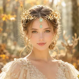 Couronne de cheveux feuille de forêt faite à la main avec pendentif cristal photo