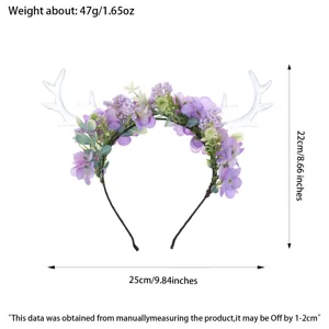 Forest style antler floral headband fairy flower crown for women holiday party hair accessories
