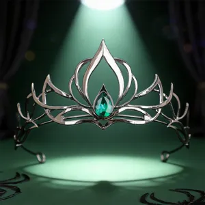 Primo piano di tiara corona argentata in stile gotico scuro vintage con gemma di cristallo.