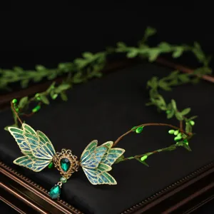 Waldfee grüne Haarspange retro Elfen Krone Kristall Tropfen Anhänger Haarschmuck Detail