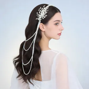 Fatto a Mano in Lega Perla Artificiale Accessori Capelli Sposa Multistrato Nappina Cerchietto Matrimonio Copricapo da Donna Velo Abito Gioielli