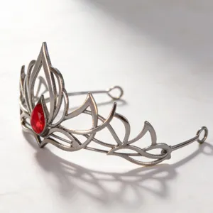 Tiara corona gotica in argento retro con gemma a goccia rossa per festa nuziale cosplay.