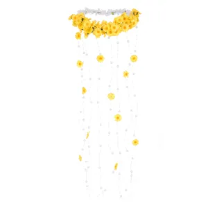 Yellow daisy floral headband with pearl tassels for wedding and beach photo shoots