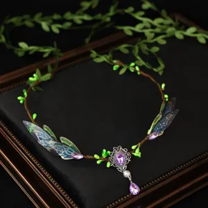 Märchen Elfen Stil Kristall Flügel Haarreif Retro Edelstein Stirnanhänger Haarschmuck