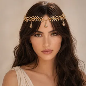 Serre-tête feuille strass exotique bijou de front gland cristal style déesse grecque