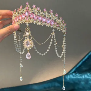 Luxe rose strass diademe de mariee couronne mariage accessoires cheveux pour princesse