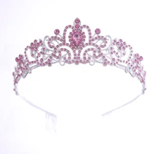 Exquisita tiara plateada con brillantes diamantes de imitación rosas y peines de boda.