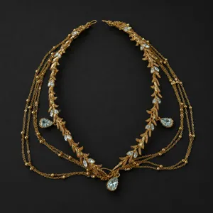 Style Grec Or Feuille D'Olivier Strass Bandeau Pendentif Chaîne De Front Rétro Bijoux