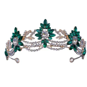 Braut Krone Diadem mit grünen Strasssteinen für Hochzeit Party Haarschmuck Kopfschmuck