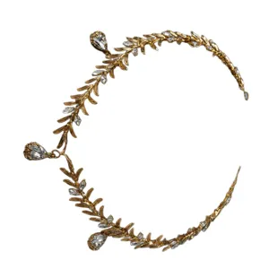 Serre-tête strass feuille dorée style exotique accessoire cheveux mariée tiare olive