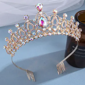 Elegant gold rhinestone bridal tiara crown comb headband for wedding party princess hair accessories