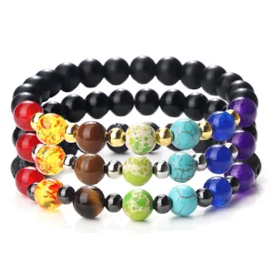 Bracelet empilable en perles de pierre volcanique chakra pour hommes et femmes, bijoux.
