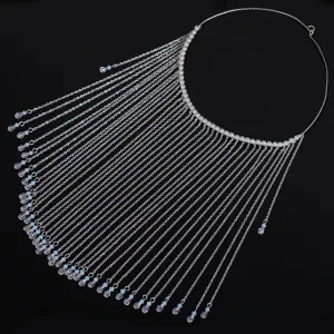 Gorgeous silver tassel face chain festival headpiece crystal pearl exotic body jewelry