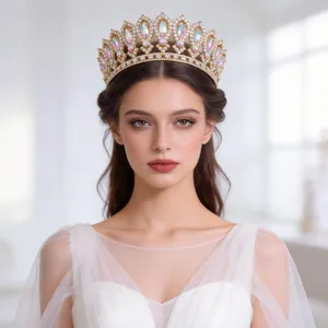 Luxury baroque bridal crown tiara, sparkling crystal rhinestones, elegant wedding hair accessory.