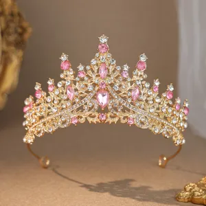 Gold rhinestone tiara crown bridal hair accessories princess birthday wedding hair band