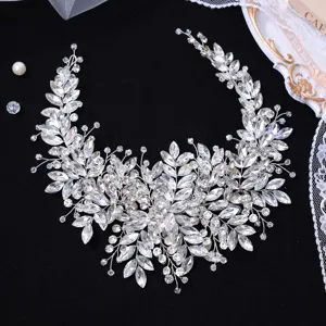 Serre-tête de mariée en cristal luxueux vigne de cheveux en strass étincelant pour fête de mariage