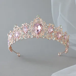 Stunning rose gold pink crystal tiara crown for bridal wedding pageant and birthday party.