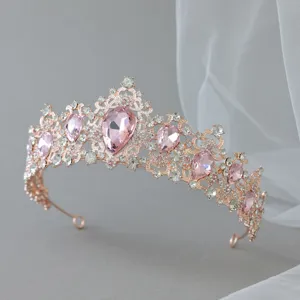 Stunning rose gold pink crystal tiara bridal crown for wedding party accessories.
