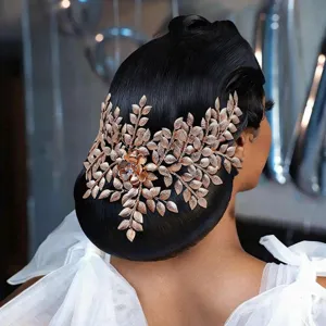 Vintage Bridal Rhinestone Headband Retro Wedding Hair Accessory Alloy Leaf Flower Headpiece Prom Party Hair Jewelry