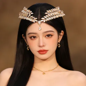 Diadema de novia con hojas de pedrería dorada accesorio para el cabello de boda mujer