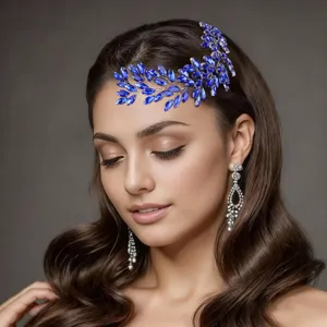 Handmade Rhinestone Bridal Hairband Elegant Alloy Leaf Wedding Headpiece Sparkly Crystal Flower Dress Headband For Women Prom Banquet Hair Jewelry