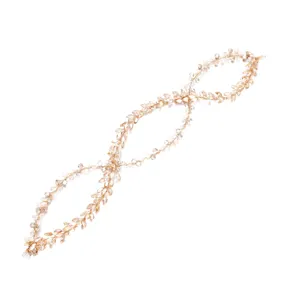 Handmade bridal crystal pearl hair vine double loop wedding hair band for women headpiece.