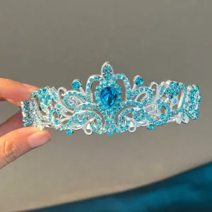 Impresionante tiara de estrás azul plateado, elegante corona de peine para novia de fiesta.