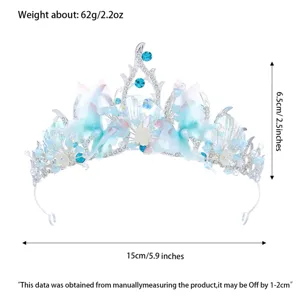 Ocean style princess crown tiara with shells and rhinestones, detailed size and weight specs.