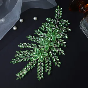 Handcrafted green rhinestone bridal hair vine elegant wedding crystal hair accessory for women