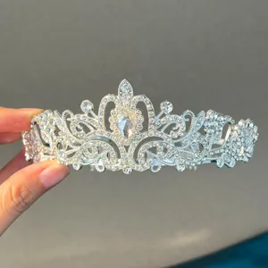 Tiara de diamantes de imitación, corona de cristal de aleación plateada, accesorio de novia.