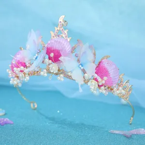 Exquisite Shell Rhinestone Princess Crown Headband Ocean Style Hair Accessory Detail