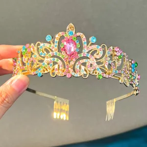 Corona de diamantes de imitación de aleación dorada accesorio de novia peine detalle
