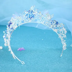 Exquisite ocean style bridal tiara detail, silver rhinestone crown for wedding dress party.