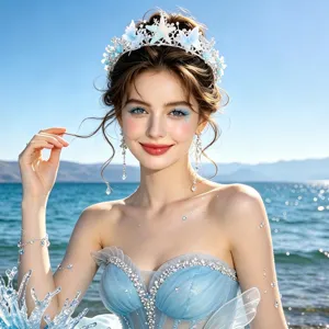 Ocean style rhinestone tiara and matching earrings set for bridal wedding and special events.