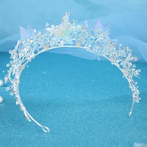 Blue butterfly rhinestone bridal tiara ocean style crown headband hair accessory detail