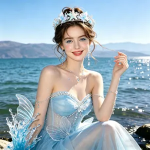Ocean princess crystal tiara crown headband with shell butterfly bridal wedding hair accessories.