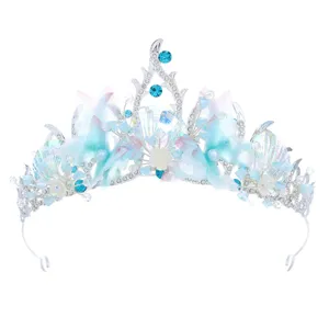 Ocean style rhinestone tiara wedding crystal pearl shell princess headband for bridal hair