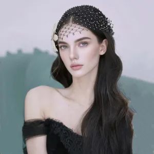 Cerchietto con Retina per Capelli e Fiore in Cristallo Artificiale Elegante Francese Lusso Velletta in Rete Orecchini da Sposa Matrimonio Donna