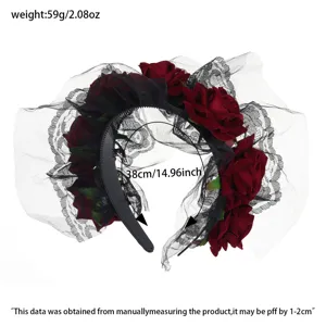 Schwarzes Spitzen Rosen Stirnband mit roten Blumen für Halloween Party und elegante Frauen Kostüme